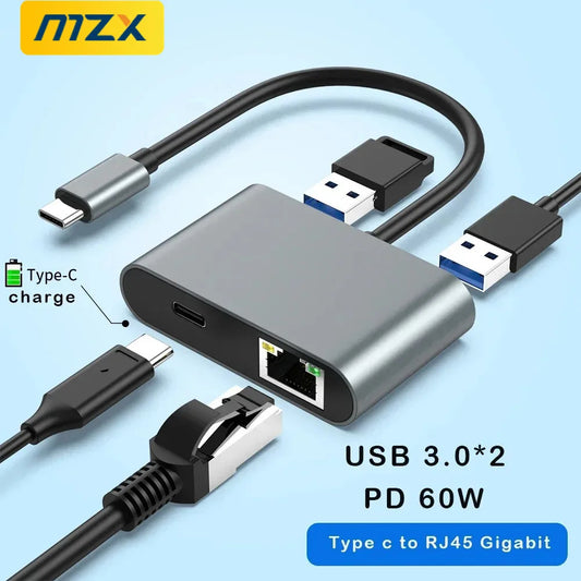 USB C 1000M RJ45 Ethernet Network Adapter Docking Station PD 60W Type C Hub Gigabit LAN Dock Concentrator Laptop PC Accessories