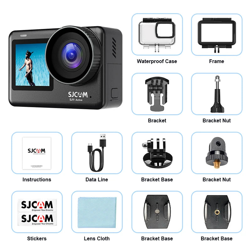 SJCAM SJ11 4K 30fps Action Camera Touch Screen 6-Axis EIS 30M Waterproof with Case for Skiing Cycling Vlogging Outdoor Sports