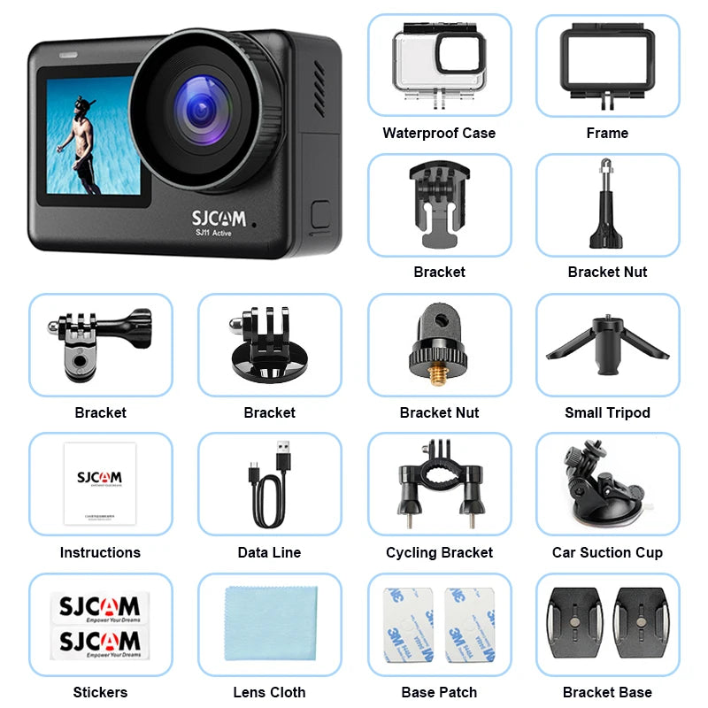 SJCAM SJ11 4K 30fps Action Camera Touch Screen 6-Axis EIS 30M Waterproof with Case for Skiing Cycling Vlogging Outdoor Sports